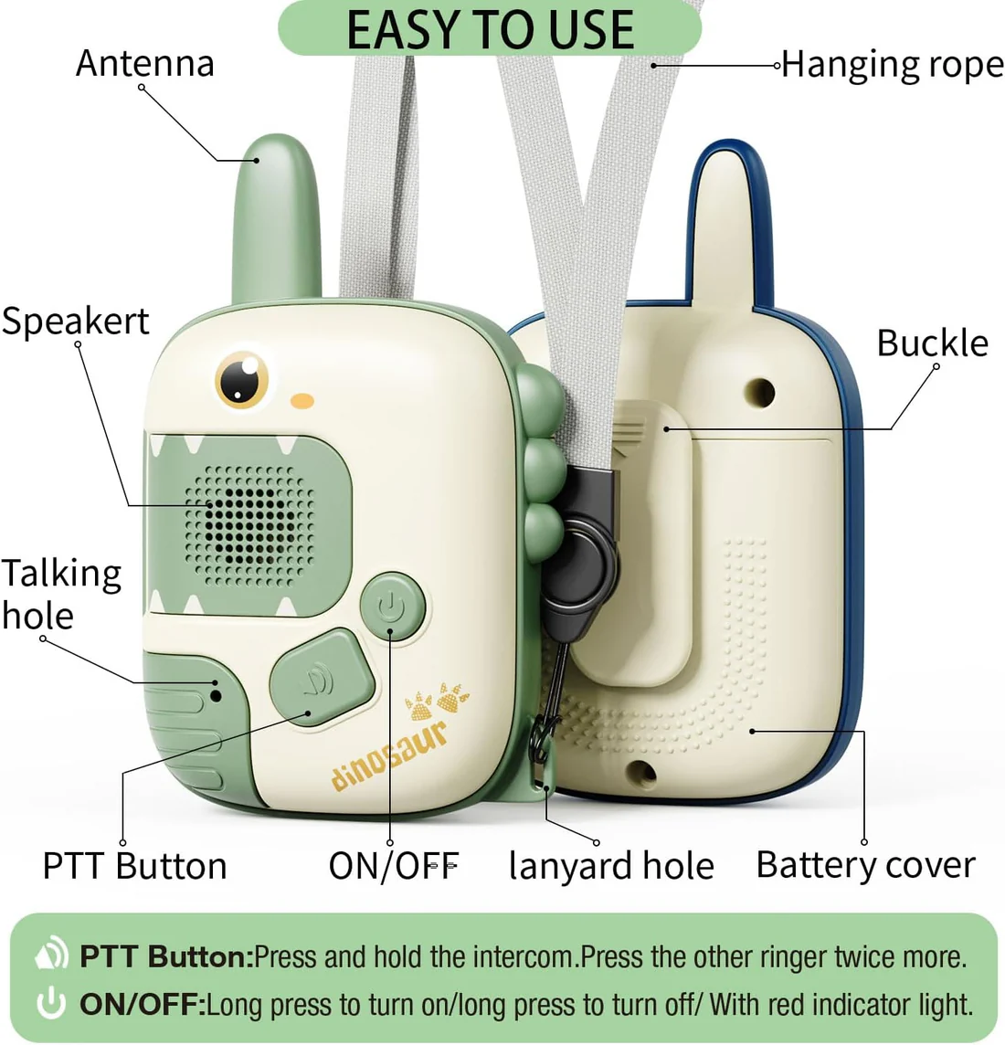 Cute Walkie Talkies for Fun Games (Pack of 2) Walky Talky Dinosaur Design 8 - Huligun.com Cute Walkie Talkies for Fun Games (Pack of 2) Walky Talky Dinosaur Design - Image 8